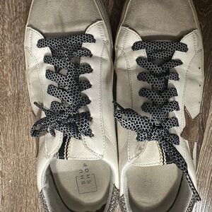 ShuShop White and Brown Sneakers with Textured Laces